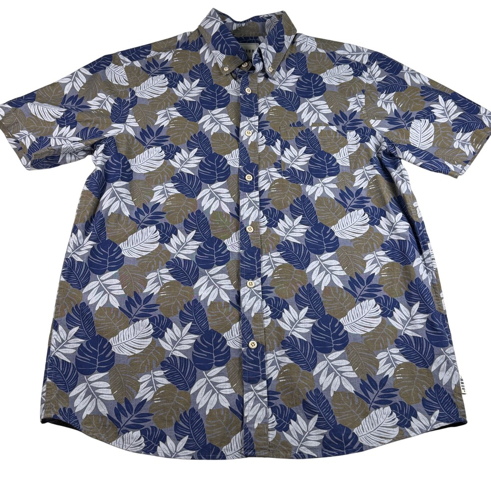 ROWM Mens Medium Button Up Shirt Leaf Print Short Sleeve Casual Tropical‎